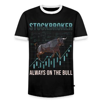 Courtier en valeurs mobilières, négociant, investisseur, bourse - T-shirt contrasté Homme - noir/blanc - Devant - AI Model Female 172 light (172cm) & AI Model Male 178 light (178cm)