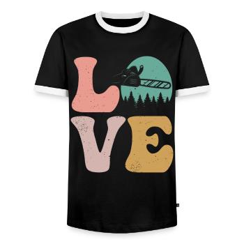Branch Manager Arborist Lumberjack Chains - Men's Ringer Shirt - black/white - Front - AI Model Female 172 light (172cm) & AI Model Male 178 light (178cm)