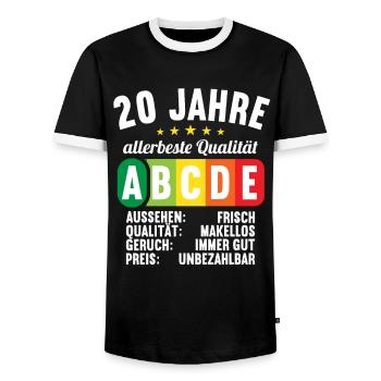 Lebensmittelampel Score 20 Jahre 20 Geburtstag - Männer Kontrast-T-Shirt - Schwarz/Weiß - Vorne - AI Model Female 172 light (172cm) & AI Model Male 178 light (178cm)