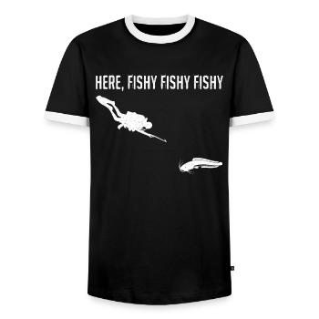 Harpoons Spearfishing Here Fischi Fischi Fish Hunting - Men's Ringer Shirt - black/white - Front - AI Model Female 172 light (172cm) & AI Model Male 178 light (178cm)