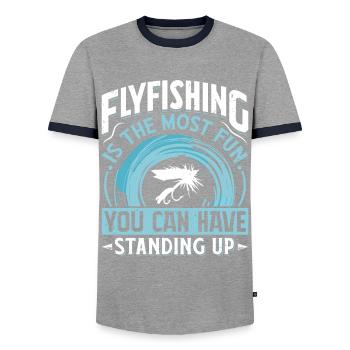 Flyfishing is the most Fun Fliegenfischer - Männer Kontrast-T-Shirt - Grau/Navy  - Vorne - AI Model Female 172 light (172cm) & AI Model Male 178 light (178cm)