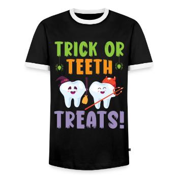 Truc ou friandise pour les dents! - T-shirt contrasté Homme - noir/blanc - Devant - AI Model Female 172 light (172cm) & AI Model Male 178 light (178cm)