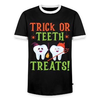 Truc ou friandises de dents! - T-shirt contrasté Homme - noir/blanc - Devant - AI Model Female 172 light (172cm) & AI Model Male 178 light (178cm)