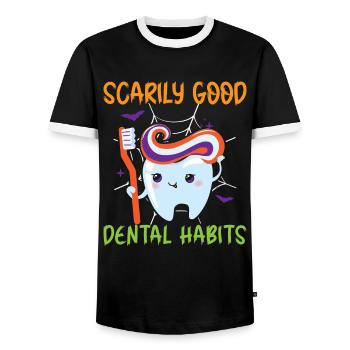 Frighteningly good dental habits. - Men's Ringer Shirt - black/white - Front - AI Model Female 172 light (172cm) & AI Model Male 178 light (178cm)