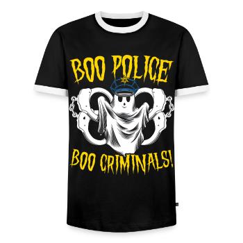 Boo police, boo criminels! Policier Halloween - T-shirt contrasté Homme - noir/blanc - Devant - AI Model Female 172 light (172cm) & AI Model Male 178 light (178cm)