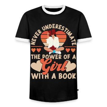 Feminist Retro Never Underestimate - Männer Kontrast-T-Shirt - Schwarz/Weiß - Vorne - AI Model Female 172 light (172cm) & AI Model Male 178 light (178cm)