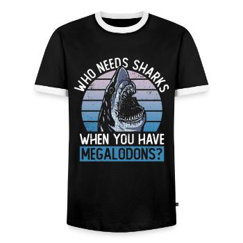 Qui a besoin de requins quand vous avez des mégalodons? - T-shirt contrasté Homme - noir/blanc - Devant - AI Model Female 172 light (172cm) & AI Model Male 178 light (178cm)