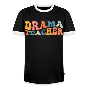 Groovy Drama Professeur de théâtre Théâtre Enseignement - T-shirt contrasté Homme - noir/blanc - Devant - AI Model Female 172 light (172cm) & AI Model Male 178 light (178cm)