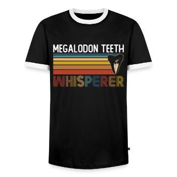 Megalodon Tooth Whisperer - Megalodon Shark - Men's Ringer Shirt - black/white - Front - AI Model Female 172 light (172cm) & AI Model Male 178 light (178cm)