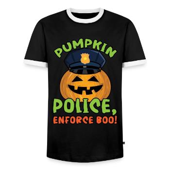 Police de la citrouille, appliquez Boo! Policier Halloween - T-shirt contrasté Homme - noir/blanc - Devant - AI Model Female 172 light (172cm) & AI Model Male 178 light (178cm)