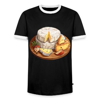 Camembert Cheese Board - Men's Ringer Shirt - black/white - Front - AI Model Female 172 light (172cm) & AI Model Male 178 light (178cm)
