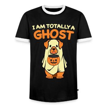 Je suis totalement un fantôme: chien mignon comme un fantôme - T-shirt contrasté Homme - noir/blanc - Devant - AI Model Female 172 light (172cm) & AI Model Male 178 light (178cm)