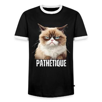 Humour chat en colère énervé pathétique sarcasme - T-shirt contrasté Homme - noir/blanc - Devant - AI Model Female 172 light (172cm) & AI Model Male 178 light (178cm)