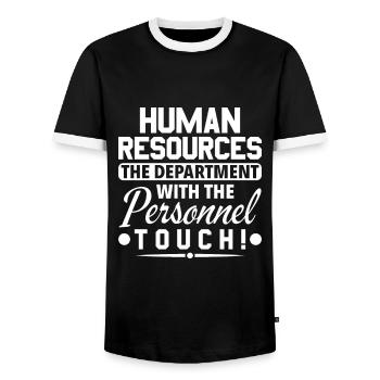 Human Resources Department Personnel Touch - HR - Men's Ringer Shirt - black/white - Front - AI Model Female 172 light (172cm) & AI Model Male 178 light (178cm)
