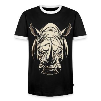 Rhino Africa Animal Motif Wildlife Animal Safari - Men's Ringer Shirt - black/white - Front - AI Model Female 172 light (172cm) & AI Model Male 178 light (178cm)