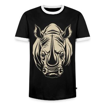Rhino Africa Animal Motif Wildlife Animal Safari - Men's Ringer Shirt - black/white - Front - AI Model Female 172 light (172cm) & AI Model Male 178 light (178cm)