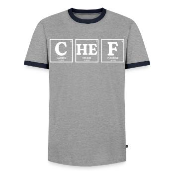 CHEF chemische Elemente design - Männer Kontrast-T-Shirt - Grau/Navy  - Vorne - AI Model Female 172 light (172cm) & AI Model Male 178 light (178cm)