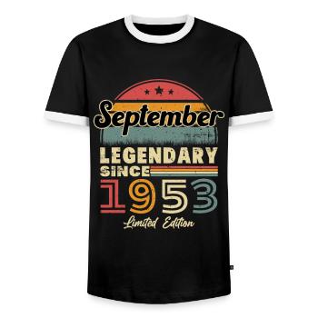 Vintage Nées En Septembre 1953 Cadeau - T-shirt contrasté Homme - noir/blanc - Devant - AI Model Female 172 light (172cm) & AI Model Male 178 light (178cm)