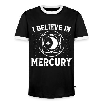 L’astrologie croit aux signes ésotériques de Mercure - T-shirt contrasté Homme - noir/blanc - Devant - AI Model Female 172 light (172cm) & AI Model Male 178 light (178cm)