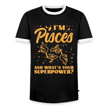 Astrology Pisces Whats Your Superpower Esotericism - Men's Ringer Shirt - black/white - Front - AI Model Female 172 light (172cm) & AI Model Male 178 light (178cm)