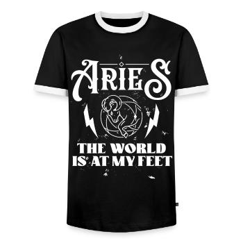 Astrology Aries World At My Feet Esoteric Signs - Men's Ringer Shirt - black/white - Front - AI Model Female 172 light (172cm) & AI Model Male 178 light (178cm)