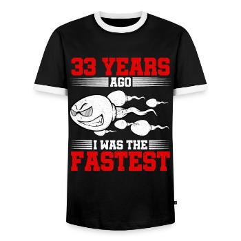 Il y a 33 ans, j’étais le plus rapide - T-shirt contrasté Homme - noir/blanc - Devant - AI Model Female 172 light (172cm) & AI Model Male 178 light (178cm)