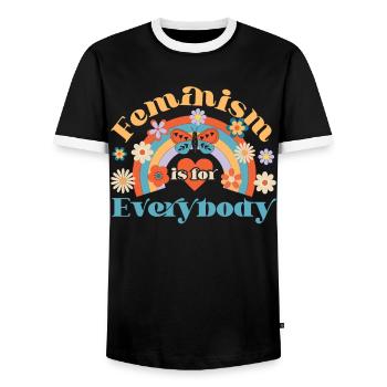 Feminist Feminism Is For Everybody - Men's Ringer Shirt - black/white - Front - AI Model Female 172 light (172cm) & AI Model Male 178 light (178cm)
