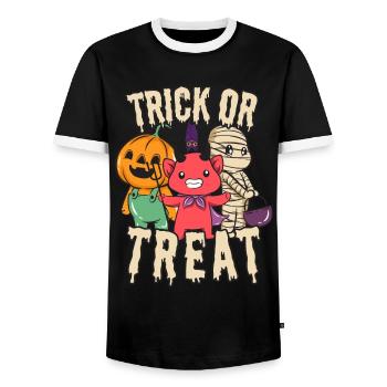 Trick or Treat Halloween Mumie Teufel und Kürbis - Männer Kontrast-T-Shirt - Schwarz/Weiß - Vorne - AI Model Female 172 light (172cm) & AI Model Male 178 light (178cm)