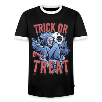 Trick or Treat Creepy Halloween Witch with Broom - Men's Ringer Shirt - black/white - Front - AI Model Female 172 light (172cm) & AI Model Male 178 light (178cm)