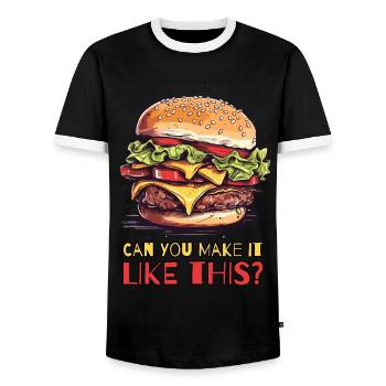 Können Sie das wie diesen Cheeseburger machen - Männer Kontrast-T-Shirt - Schwarz/Weiß - Vorne - AI Model Female 172 light (172cm) & AI Model Male 178 light (178cm)