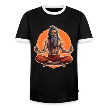 Spiritualité Yoga Guru - T-shirt contrasté Homme - noir/blanc - Devant - AI Model Female 172 light (172cm) & AI Model Male 178 light (178cm)