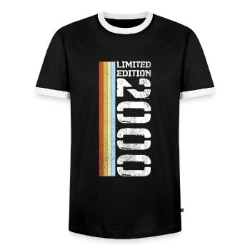 Limited Edition Retro 2000 - Men's Ringer Shirt - black/white - Front - AI Model Female 172 light (172cm) & AI Model Male 178 light (178cm)