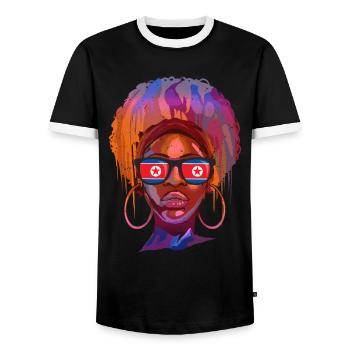 North Korea - Men's Ringer Shirt - black/white - Front - AI Model Female 172 light (172cm) & AI Model Male 178 light (178cm)