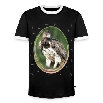 Martial eagle - Eagle - Bird of prey - Birds in Africa - Men's Ringer Shirt - black/white - Front - AI Model Female 172 light (172cm) & AI Model Male 178 light (178cm)