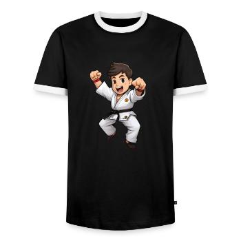 Karate - Männer Kontrast-T-Shirt - Schwarz/Weiß - Vorne - AI Model Female 172 light (172cm) & AI Model Male 178 light (178cm)