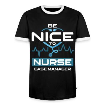 Be Nice To Nurse Case Manager Krankenschwester - Männer Kontrast-T-Shirt - Schwarz/Weiß - Vorne - AI Model Female 172 light (172cm) & AI Model Male 178 light (178cm)