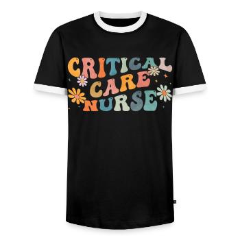 Groovy Critical Care Nurse Intensivpflege ICU RN - Männer Kontrast-T-Shirt - Schwarz/Weiß - Vorne - AI Model Female 172 light (172cm) & AI Model Male 178 light (178cm)