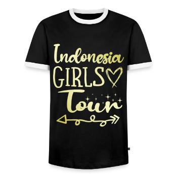 Indonesia Girls Tour - Men's Ringer Shirt - black/white - Front - AI Model Female 172 light (172cm) & AI Model Male 178 light (178cm)