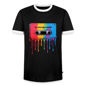 Cassette Drops - Men's Ringer Shirt - black/white - Front - AI Model Female 172 light (172cm) & AI Model Male 178 light (178cm)