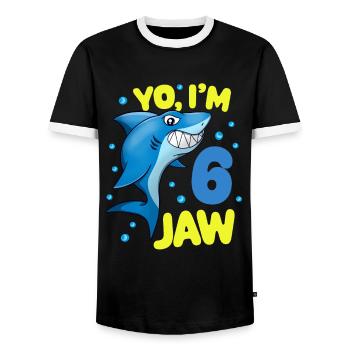 6th Birthday Shark Funny Shark Kids - Men's Ringer Shirt - black/white - Front - AI Model Female 172 light (172cm) & AI Model Male 178 light (178cm)