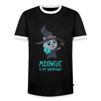 Cute Wizard Kitten Magic Funny Gamer - Men's Ringer Shirt - black/white - Front - AI Model Female 172 light (172cm) & AI Model Male 178 light (178cm)