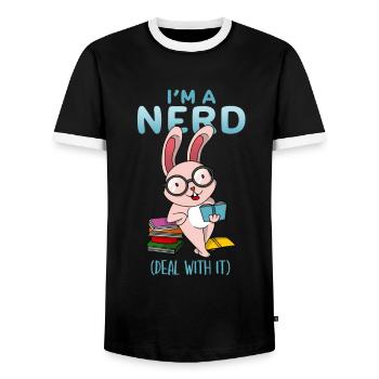 Lustiger Nerd Hase Bücherwurm Buchliebhaber Leser - Männer Kontrast-T-Shirt - Schwarz/Weiß - Vorne - AI Model Female 172 light (172cm) & AI Model Male 178 light (178cm)
