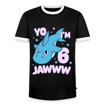 Lustiger Hai Zum 6. Geburtstag Haifisch Kinder - Männer Kontrast-T-Shirt - Schwarz/Weiß - Vorne - AI Model Female 172 light (172cm) & AI Model Male 178 light (178cm)
