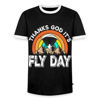 Paragliding Thanks God it's Fly Day Mountaineering - Men's Ringer Shirt - black/white - Front - AI Model Female 172 light (172cm) & AI Model Male 178 light (178cm)