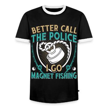 Magnetfischer Better call the Police - Männer Kontrast-T-Shirt - Schwarz/Weiß - Vorne - AI Model Female 172 light (172cm) & AI Model Male 178 light (178cm)