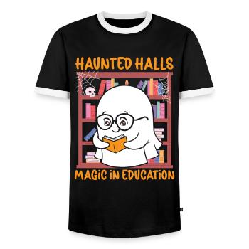 Haunted Halls Magie in der Bildung Lehrer Hallowee - Männer Kontrast-T-Shirt - Schwarz/Weiß - Vorne - AI Model Female 172 light (172cm) & AI Model Male 178 light (178cm)