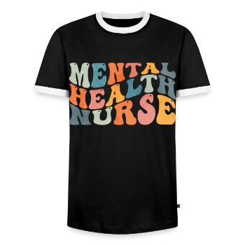 Infirmière en santé mentale Groovy - T-shirt contrasté Homme - noir/blanc - Devant - AI Model Female 172 light (172cm) & AI Model Male 178 light (178cm)