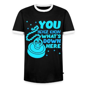 Magnetangler You never know what´s down here - Männer Kontrast-T-Shirt - Schwarz/Weiß - Vorne - AI Model Female 172 light (172cm) & AI Model Male 178 light (178cm)