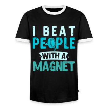 Magnetfischen I beat people with a Magnet - Men's Ringer Shirt - black/white - Front - AI Model Female 172 light (172cm) & AI Model Male 178 light (178cm)
