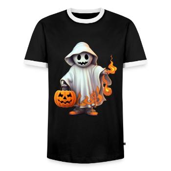 Ghoulishes Jack O' Lantern Kostüm Happy Halloween! - Männer Kontrast-T-Shirt - Schwarz/Weiß - Vorne - AI Model Female 172 light (172cm) & AI Model Male 178 light (178cm)